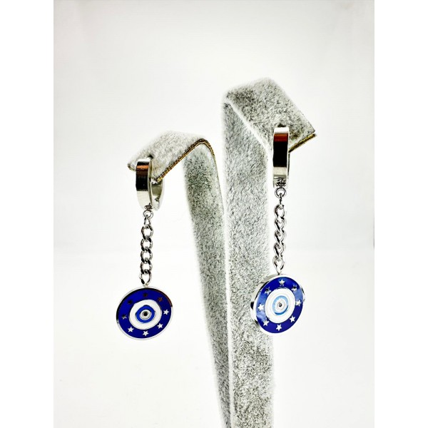 Gümüş Zincirli Nazar Boncuğu Küpe Gümüş Zincirli Nazar Boncuğu Küpe